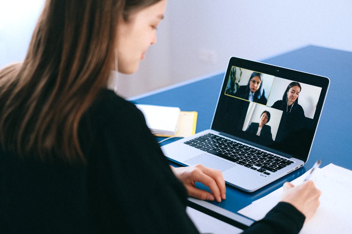 Woman on a solo video call from home